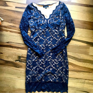 Karen Kane Navy Lace‎ Overlay Dress 6 EUC